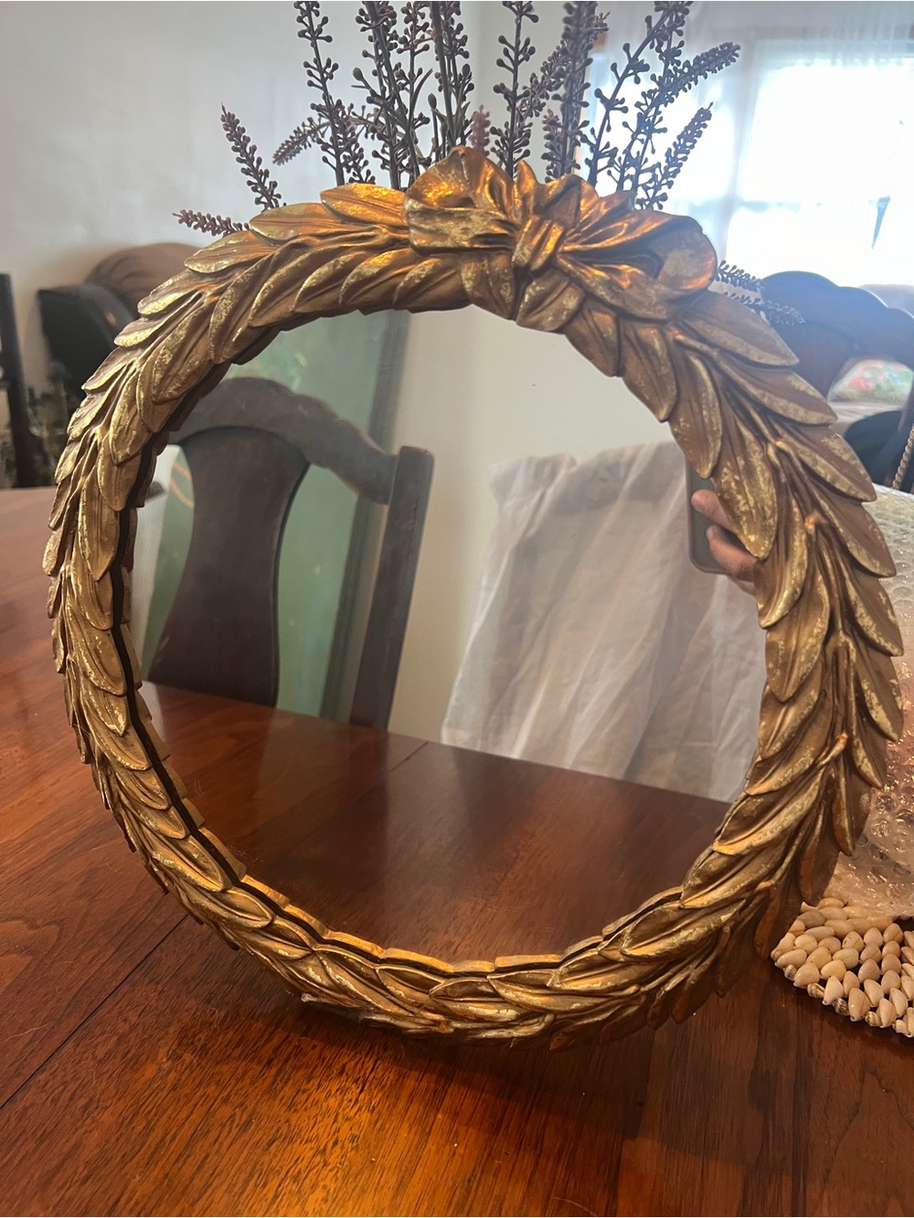 Vintage Holiday Regency Accent Gold Laurel  Wall Mirror